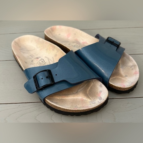 Birkenstock Birki's Metallic Blue Sandals 38 Sz 8 One Strap women’s EUC - Picture 11 of 12
